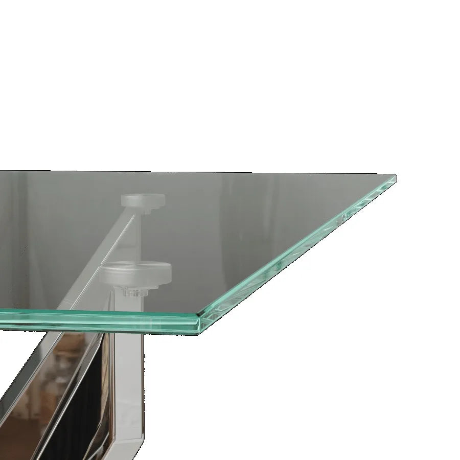 Modern minimalist tempered glass coffee table metal leg rectangular dining table transparent glass living room table 47.2 x 27.