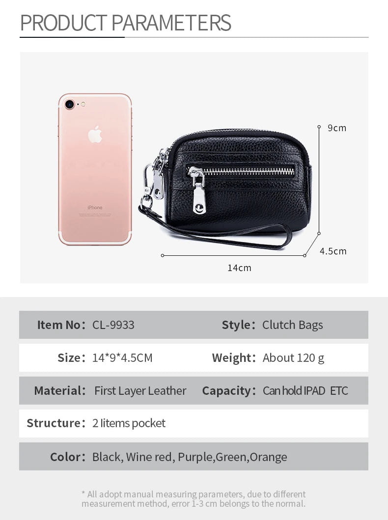 Genuine Leather Women Wallet Short Ladies Leather Wallets Large Capacity Cowhide Purses Female Clutch Bag Handbag Coin Purse