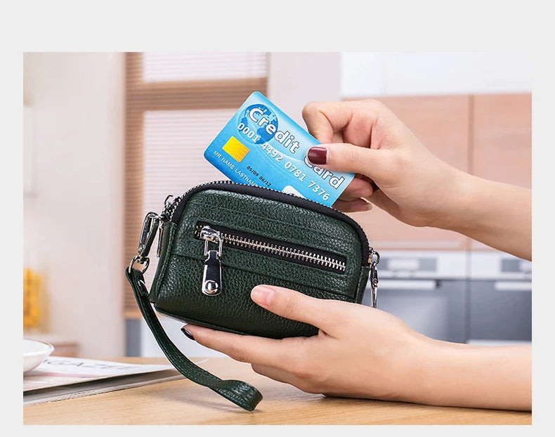 Genuine Leather Women Wallet Short Ladies Leather Wallets Large Capacity Cowhide Purses Female Clutch Bag Handbag Coin Purse