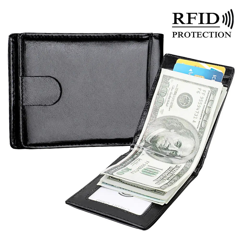Genuine Leather Wallets for Men RFID Credit Card Holder Slim Minimalist Wallets Money Bag Purse Card Slot Wallet with Cash Clip