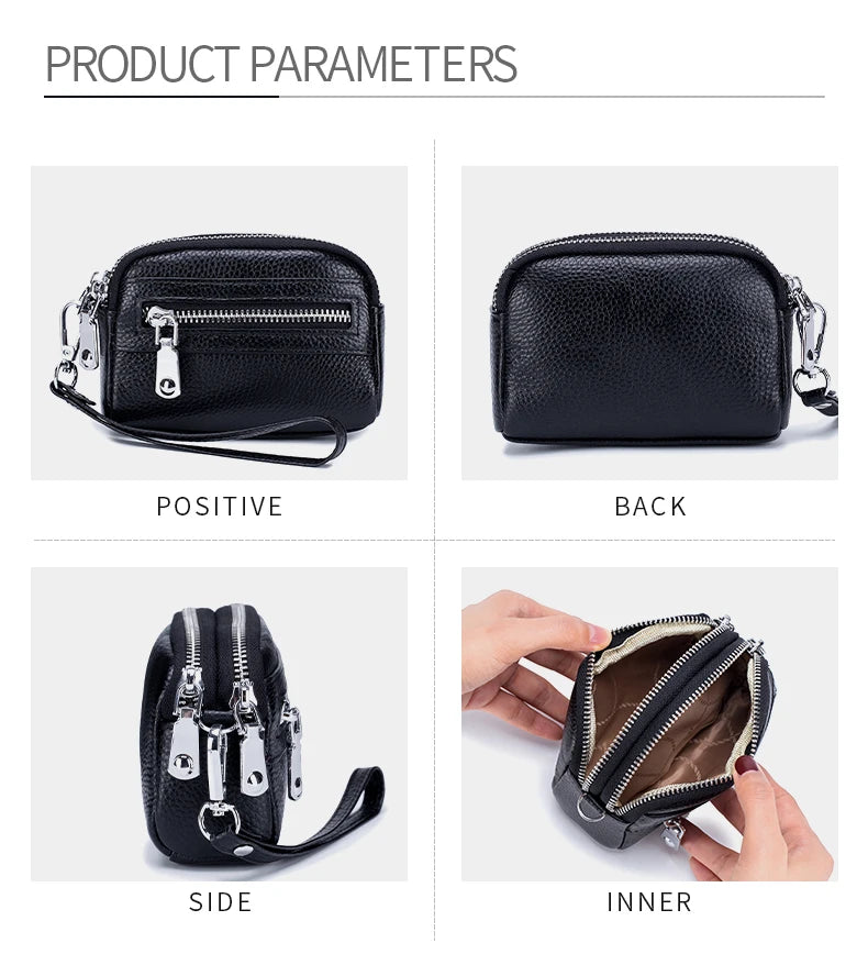 Genuine Leather Women Wallet Short Ladies Leather Wallets Large Capacity Cowhide Purses Female Clutch Bag Handbag Coin Purse