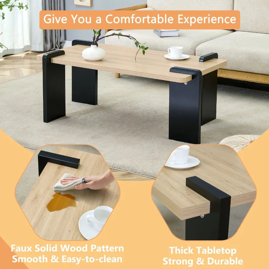 Natural wood colored MDF coffee table suitable for modern minimalist living rooms and leisure areas with product dimensions of
