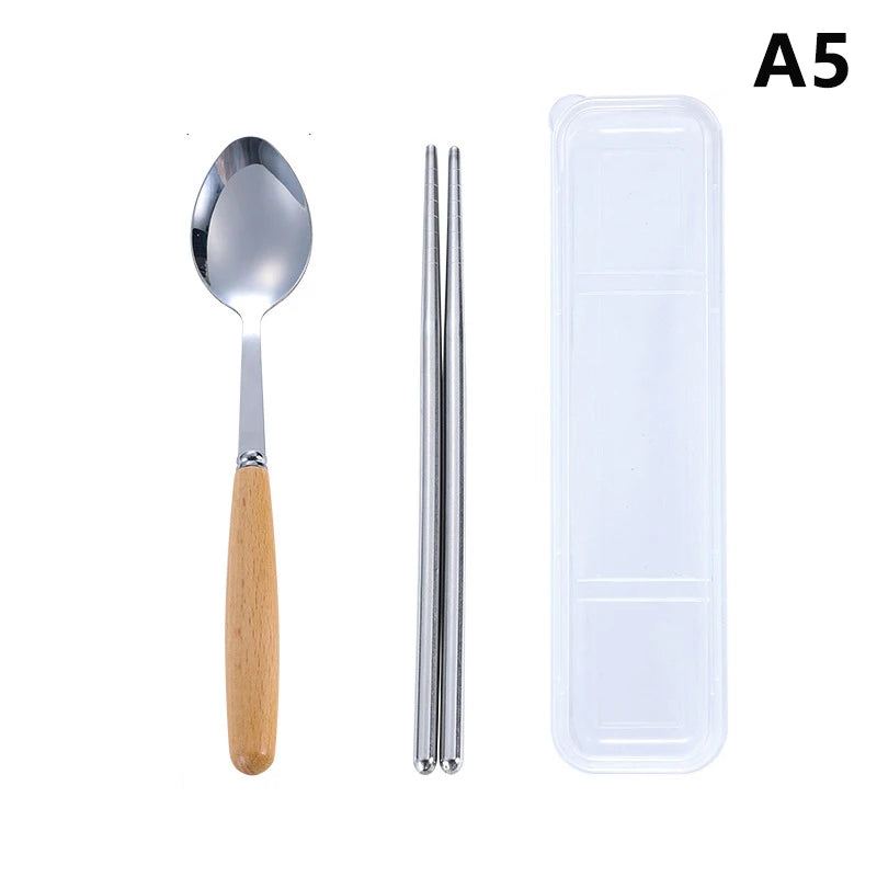 1/2/3Pcs Stainless Steel Tableware With Wooden Handle Spoon Steak Knife Fork Teaspoons For Home Kitchen Dinnerware Kitchen Tools