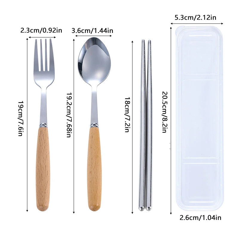 1/2/3Pcs Stainless Steel Tableware With Wooden Handle Spoon Steak Knife Fork Teaspoons For Home Kitchen Dinnerware Kitchen Tools