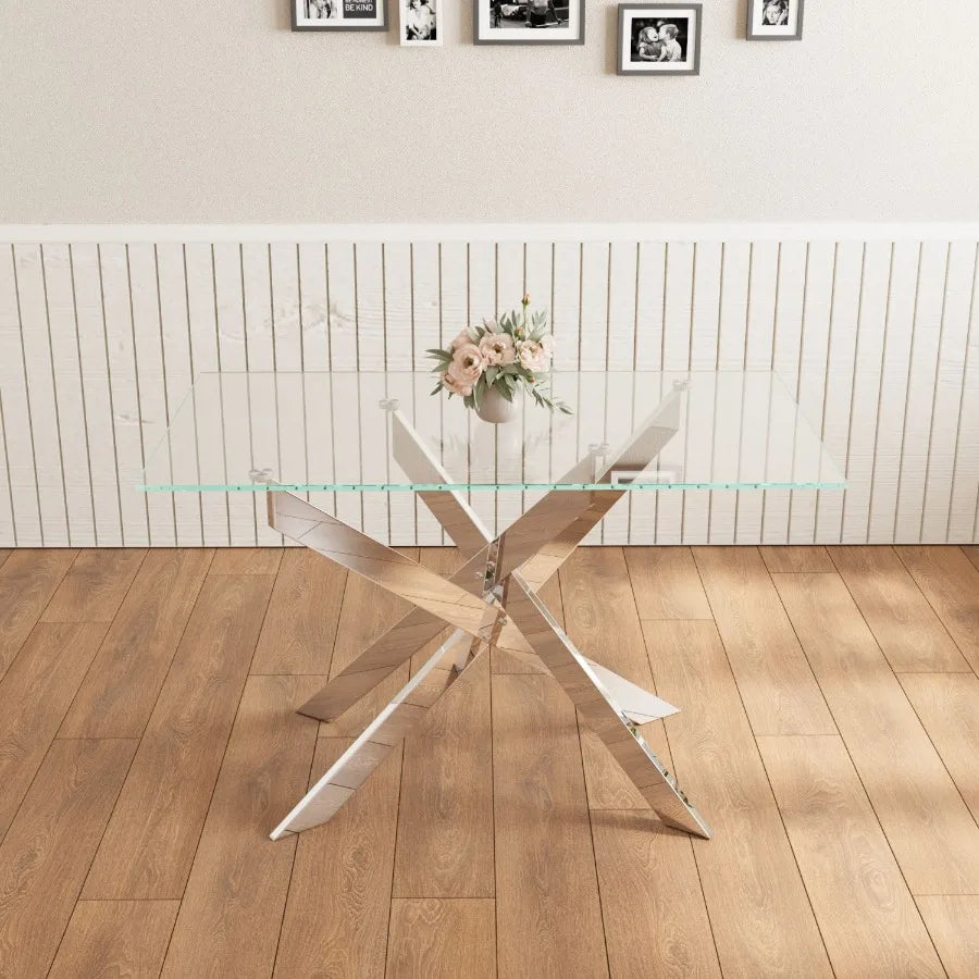 Modern minimalist tempered glass coffee table metal leg rectangular dining table transparent glass living room table 47.2 x 27.