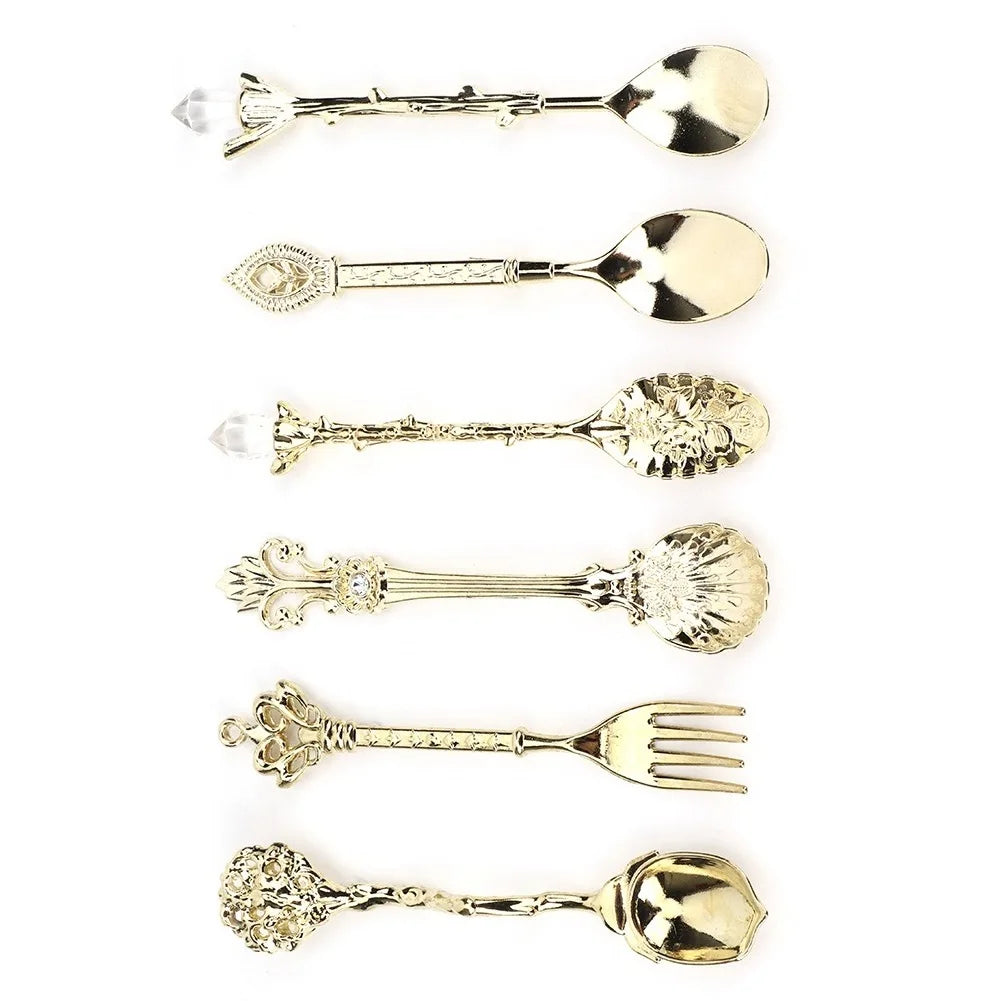 6/Set Innovative Vintage Retro Zinc Alloy Spoons Fork Set Cutlery Kitchen Accessory Cutlery Spoon Vintage Spoon Kitchen Tools