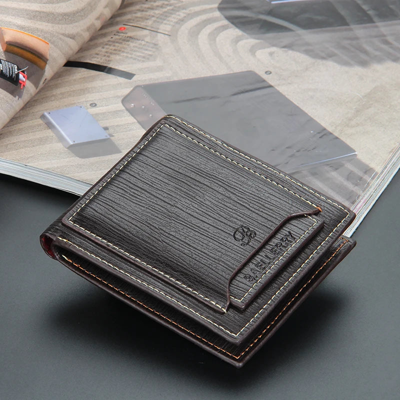 Hot Sale Short Designer Men's Leather Wallets Multifunctional Male Removable Card Holder Purse for Man Black Coffee