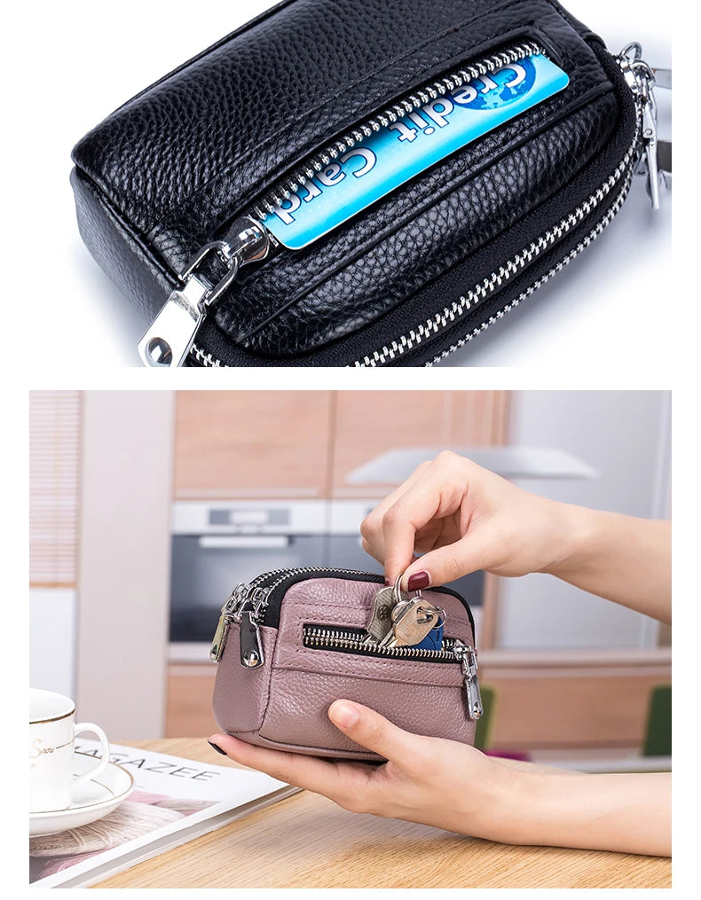 Genuine Leather Women Wallet Short Ladies Leather Wallets Large Capacity Cowhide Purses Female Clutch Bag Handbag Coin Purse