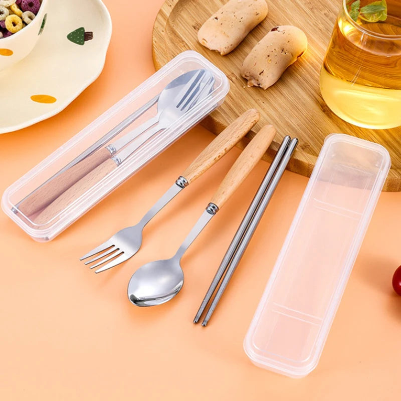 1/2/3Pcs Stainless Steel Tableware With Wooden Handle Spoon Steak Knife Fork Teaspoons For Home Kitchen Dinnerware Kitchen Tools
