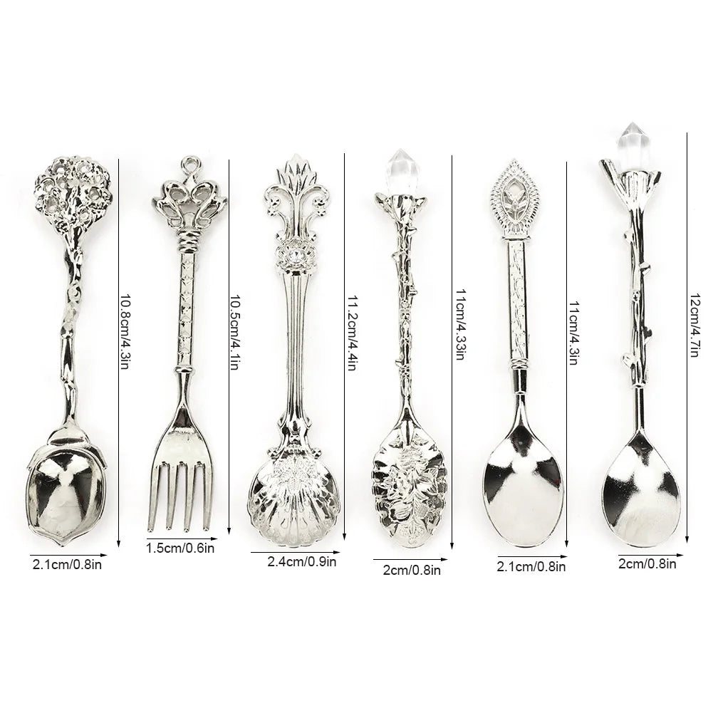 6/Set Innovative Vintage Retro Zinc Alloy Spoons Fork Set Cutlery Kitchen Accessory Cutlery Spoon Vintage Spoon Kitchen Tools