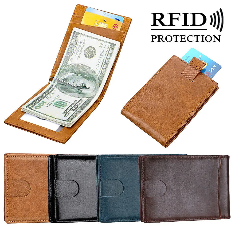 Genuine Leather Wallets for Men RFID Credit Card Holder Slim Minimalist Wallets Money Bag Purse Card Slot Wallet with Cash Clip