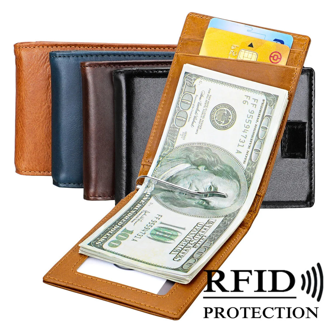 Genuine Leather Wallets for Men RFID Credit Card Holder Slim Minimalist Wallets Money Bag Purse Card Slot Wallet with Cash Clip