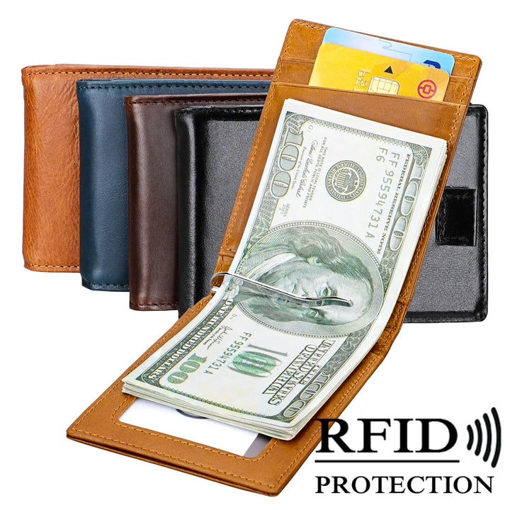 Genuine Leather Wallets for Men RFID Credit Card Holder Slim Minimalist Wallets Money Bag Purse Card Slot Wallet with Cash Clip