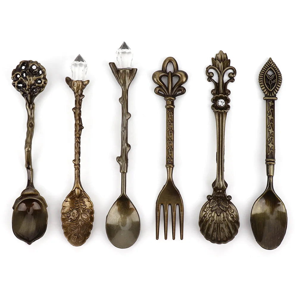 6/Set Innovative Vintage Retro Zinc Alloy Spoons Fork Set Cutlery Kitchen Accessory Cutlery Spoon Vintage Spoon Kitchen Tools
