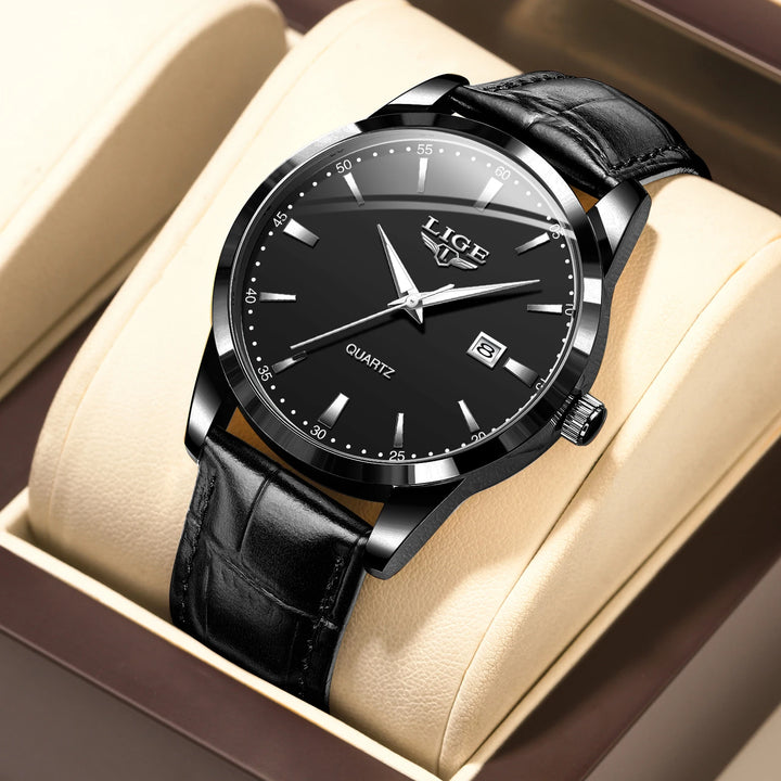 LIGE Classic Wrist Watches For Top Brand Luxury Business Date Waterproof Luminous Stainless Steel Men Quartz Wristwatch+Box