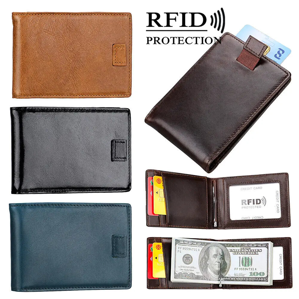 Genuine Leather Wallets for Men RFID Credit Card Holder Slim Minimalist Wallets Money Bag Purse Card Slot Wallet with Cash Clip
