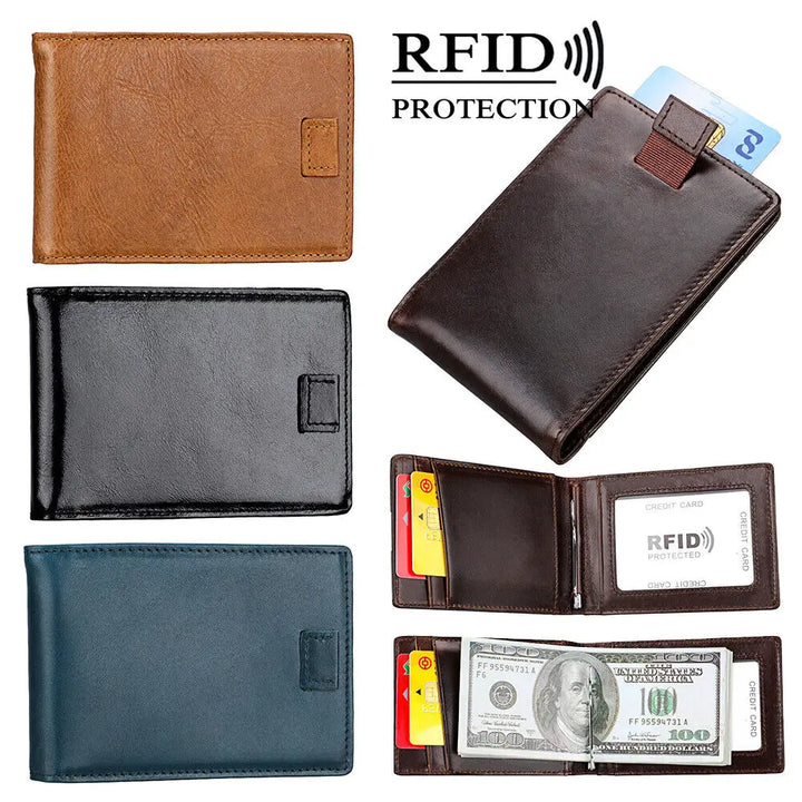 Genuine Leather Wallets for Men RFID Credit Card Holder Slim Minimalist Wallets Money Bag Purse Card Slot Wallet with Cash Clip