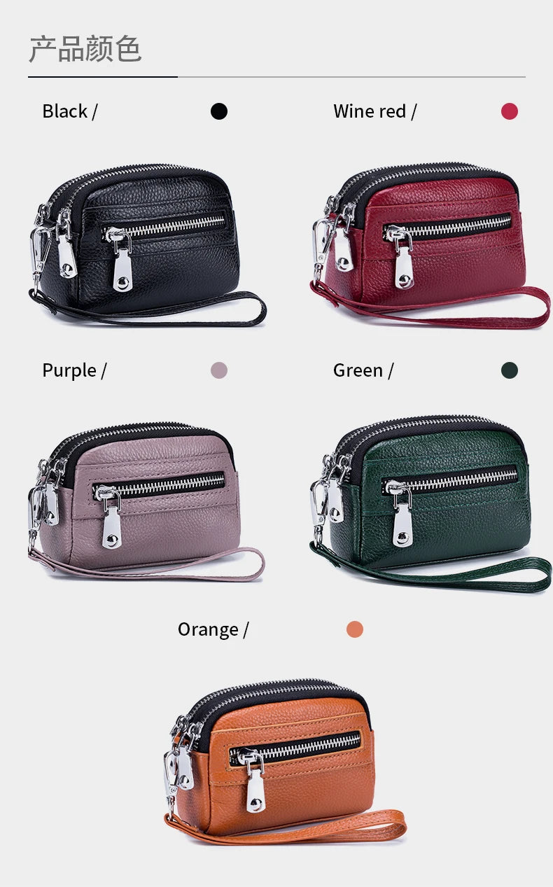Genuine Leather Women Wallet Short Ladies Leather Wallets Large Capacity Cowhide Purses Female Clutch Bag Handbag Coin Purse