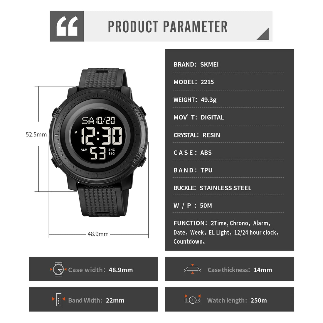 SKMEI Relogios Masculino Casual Back Light Countdown Dightal Sport Watches For Men 5Bar Waterproof Stopwatch Calendar Wristwatch