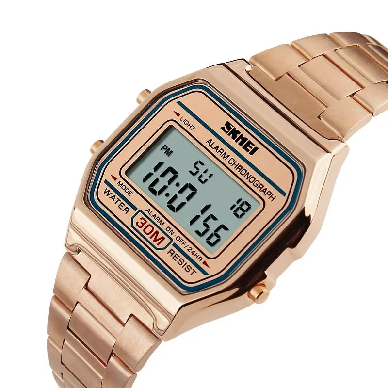 SKMEI relogios masculino Digital Watch Sport Watch Fashion Casual Men Stainless Steel Strap LED Display Waterproof 3Bar Watches