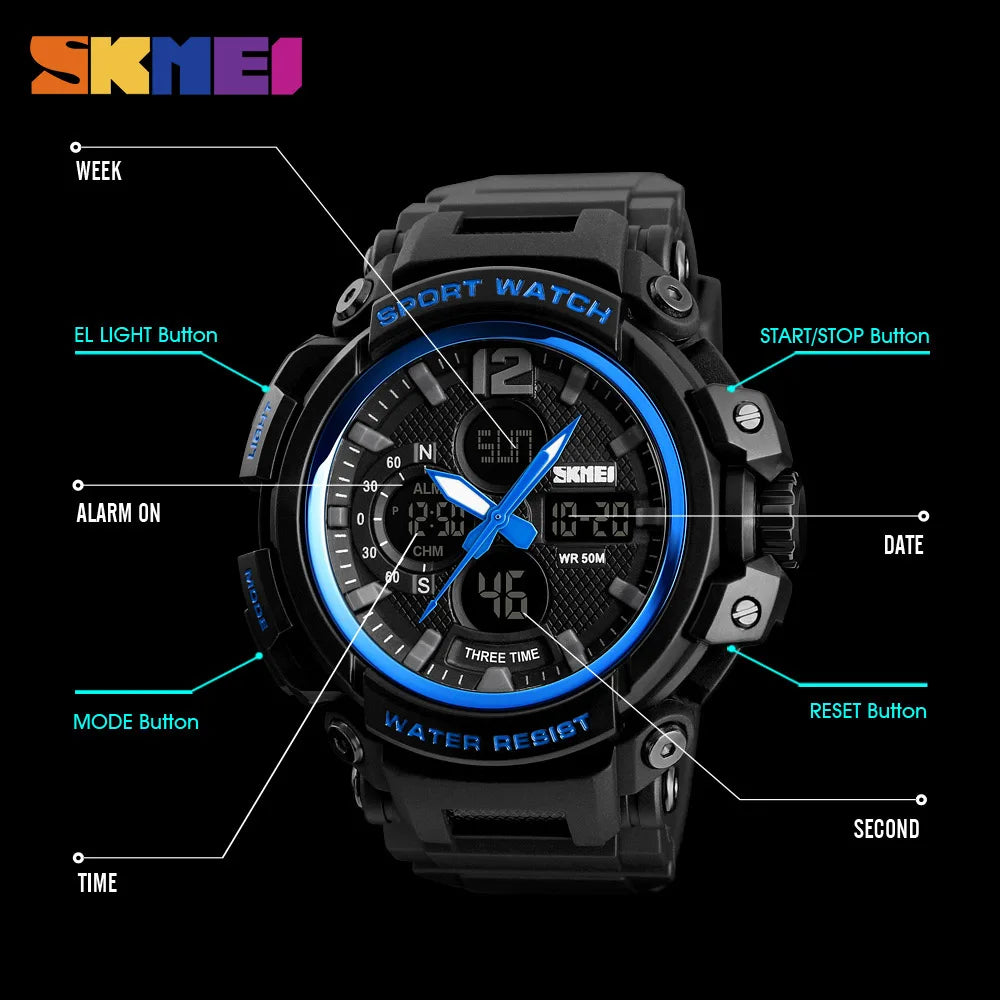 SKMEI Men Watch 50M Waterproof Digital Fashion Watches Outdoor Sport Men Wristwatches Erkek Saat  Clock Relogio Masculino 1343