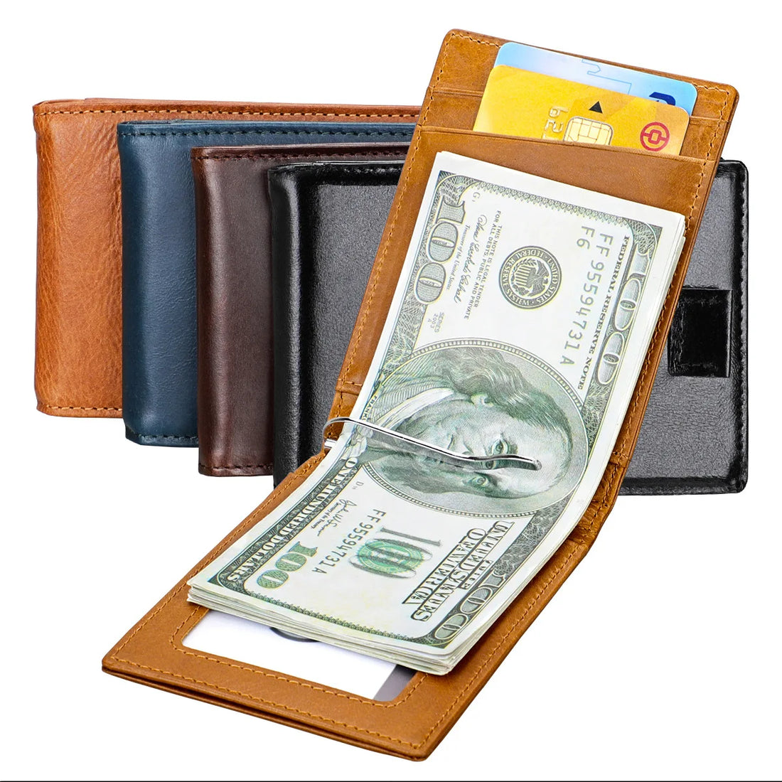 Genuine Leather Wallets for Men RFID Credit Card Holder Slim Minimalist Wallets Money Bag Purse Card Slot Wallet with Cash Clip