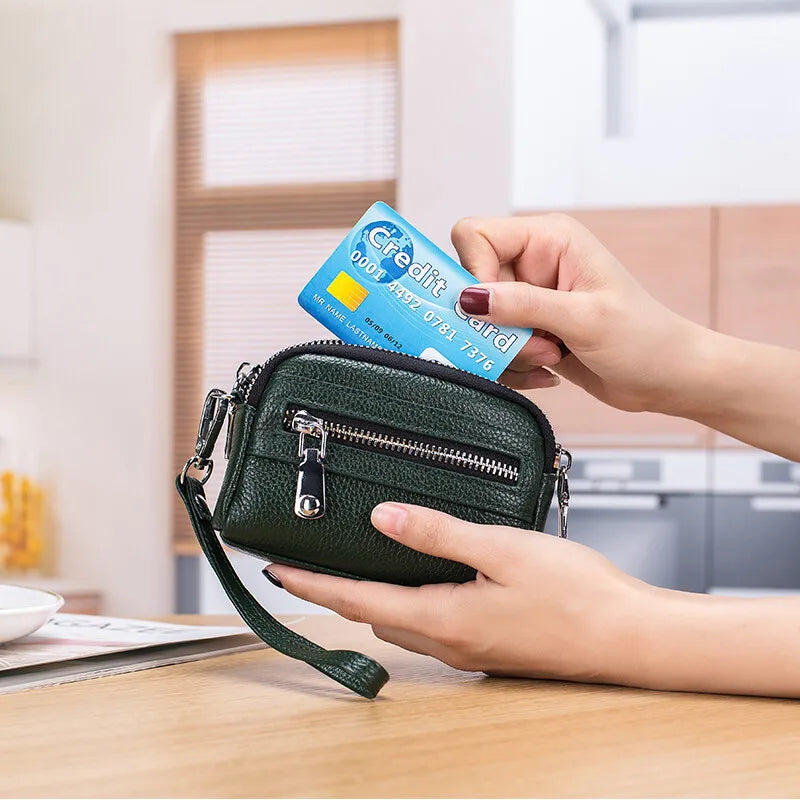 Genuine Leather Women Wallet Short Ladies Leather Wallets Large Capacity Cowhide Purses Female Clutch Bag Handbag Coin Purse