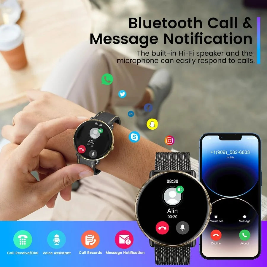 Smartwatch for Men Women Android iOS Phones: Smart Watches Fitness Tracker with 1.43 AMOLED Touchscreen Waterproof Blood Pressu