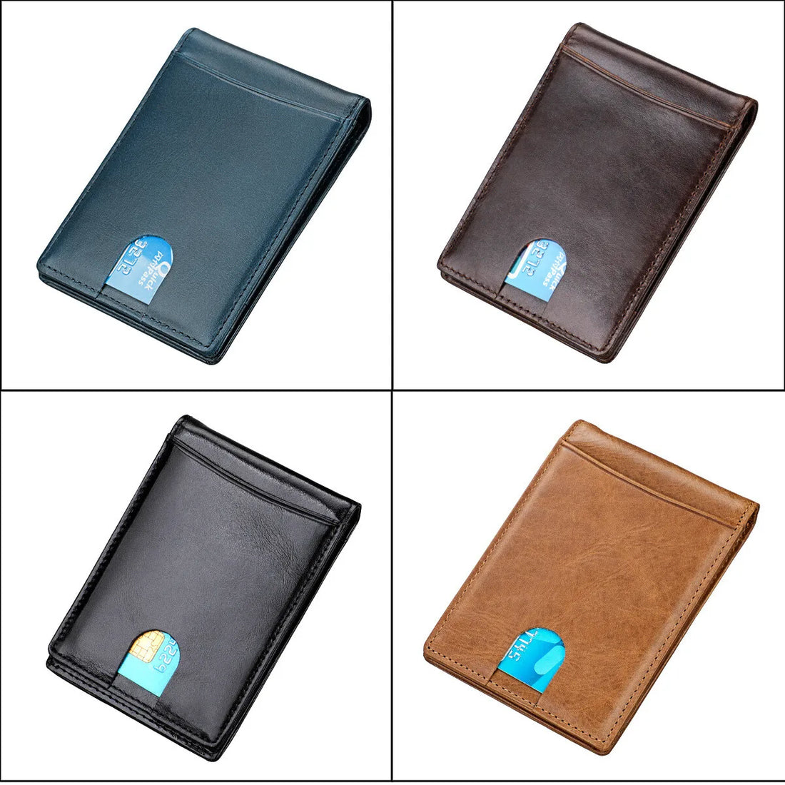 Genuine Leather Wallets for Men RFID Credit Card Holder Slim Minimalist Wallets Money Bag Purse Card Slot Wallet with Cash Clip