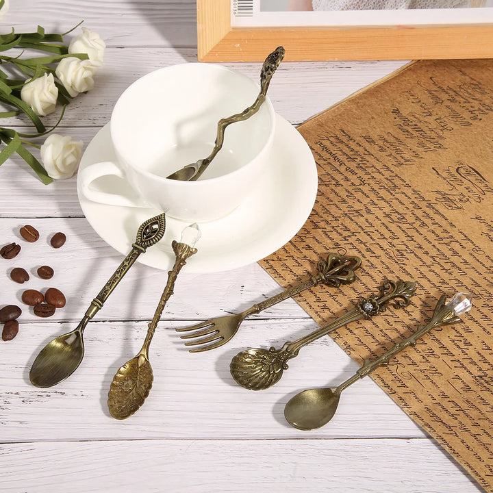 6/Set Innovative Vintage Retro Zinc Alloy Spoons Fork Set Cutlery Kitchen Accessory Cutlery Spoon Vintage Spoon Kitchen Tools