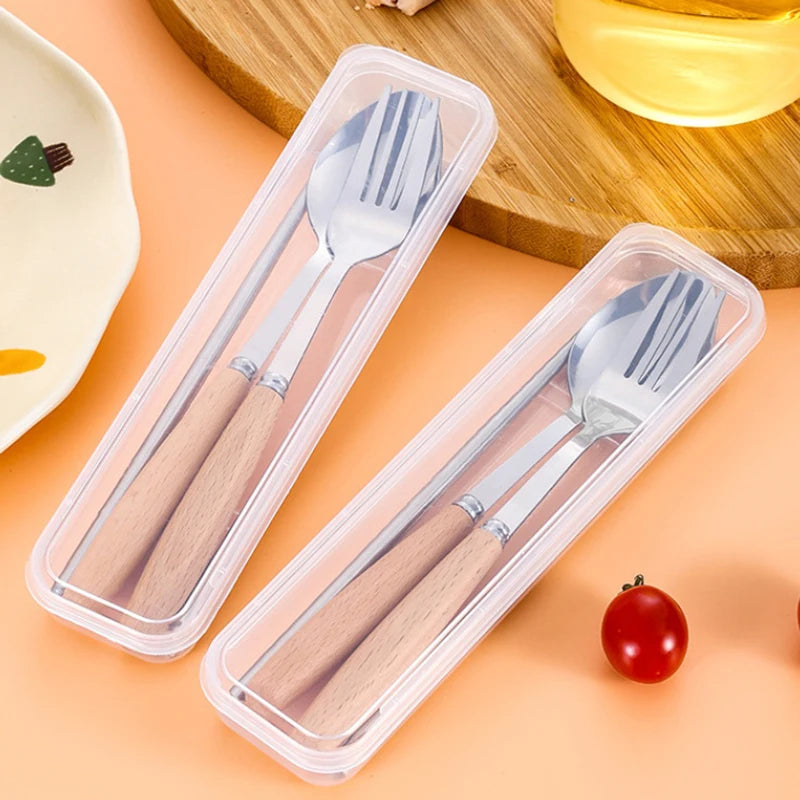 1/2/3Pcs Stainless Steel Tableware With Wooden Handle Spoon Steak Knife Fork Teaspoons For Home Kitchen Dinnerware Kitchen Tools