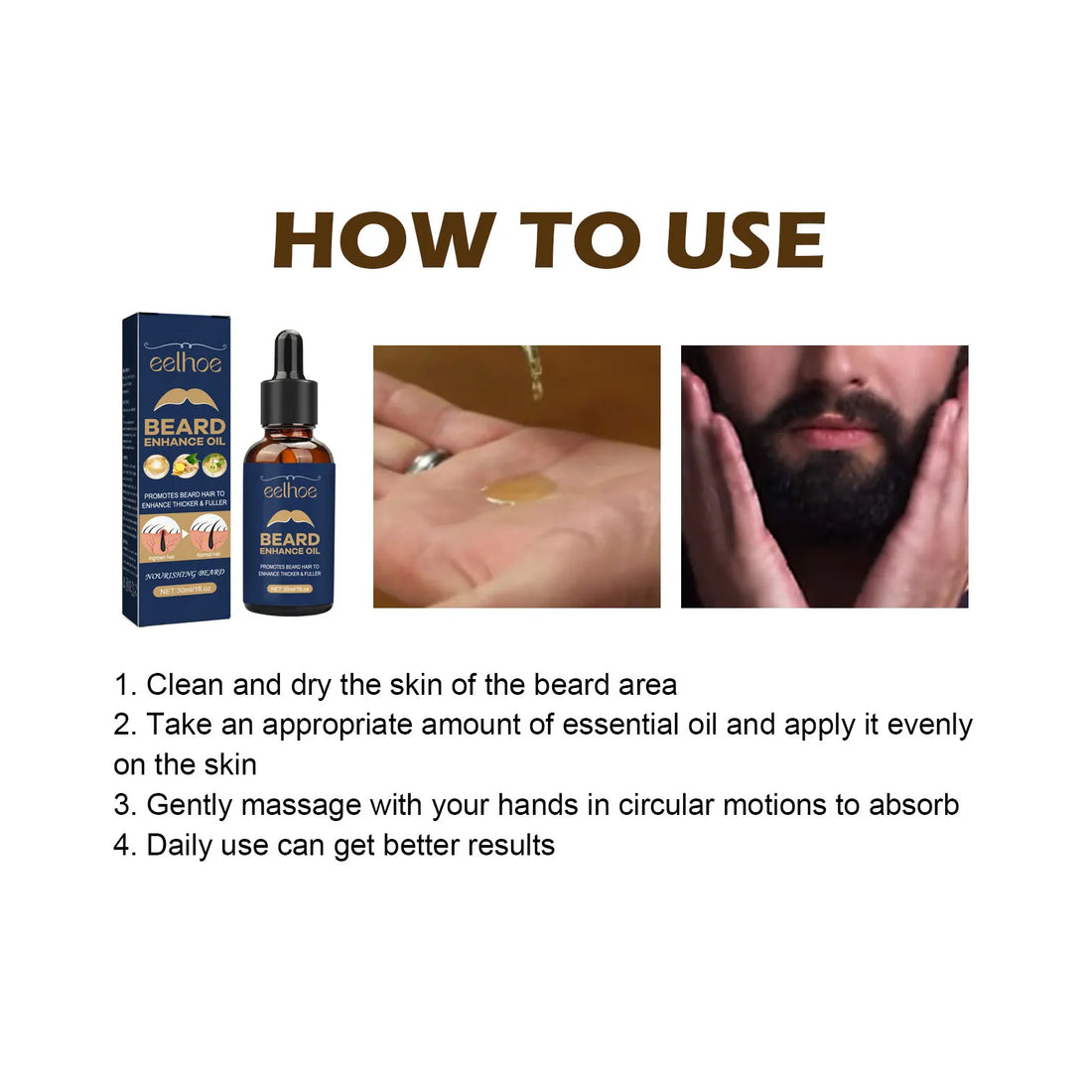 EELHOE Men's Beard Care Oil Moisturizing Smooth Strong Root Nourishing Thick Beard Oil Shaving Essential Oil