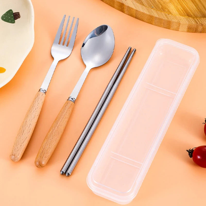1/2/3Pcs Stainless Steel Tableware With Wooden Handle Spoon Steak Knife Fork Teaspoons For Home Kitchen Dinnerware Kitchen Tools