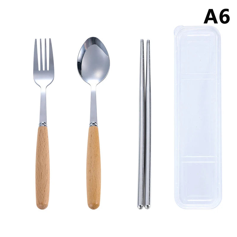 1/2/3Pcs Stainless Steel Tableware With Wooden Handle Spoon Steak Knife Fork Teaspoons For Home Kitchen Dinnerware Kitchen Tools
