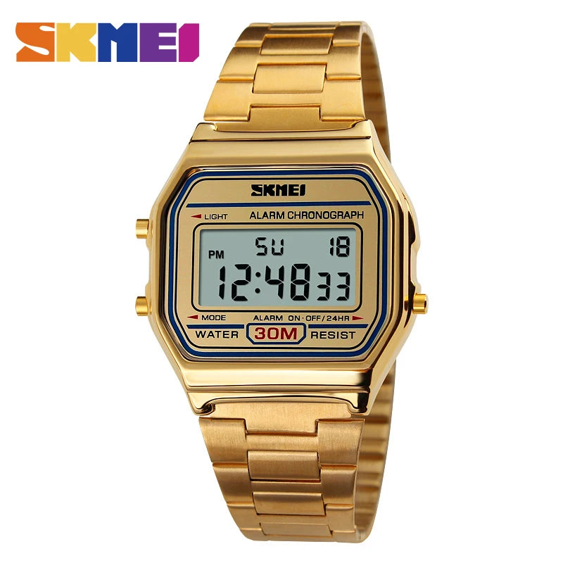 SKMEI relogios masculino Digital Watch Sport Watch Fashion Casual Men Stainless Steel Strap LED Display Waterproof 3Bar Watches