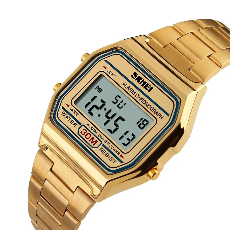 SKMEI relogios masculino Digital Watch Sport Watch Fashion Casual Men Stainless Steel Strap LED Display Waterproof 3Bar Watches