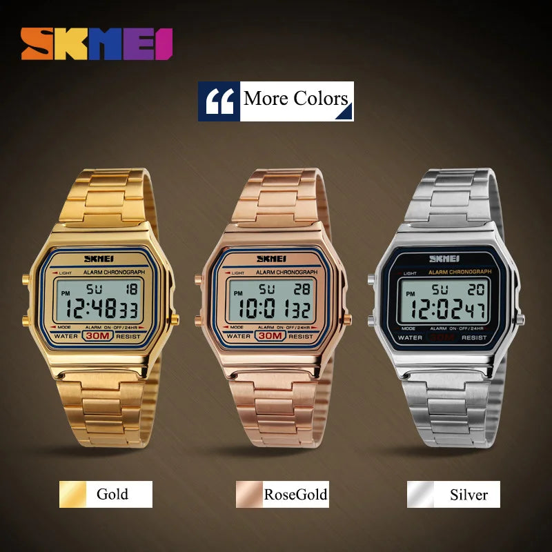 SKMEI relogios masculino Digital Watch Sport Watch Fashion Casual Men Stainless Steel Strap LED Display Waterproof 3Bar Watches