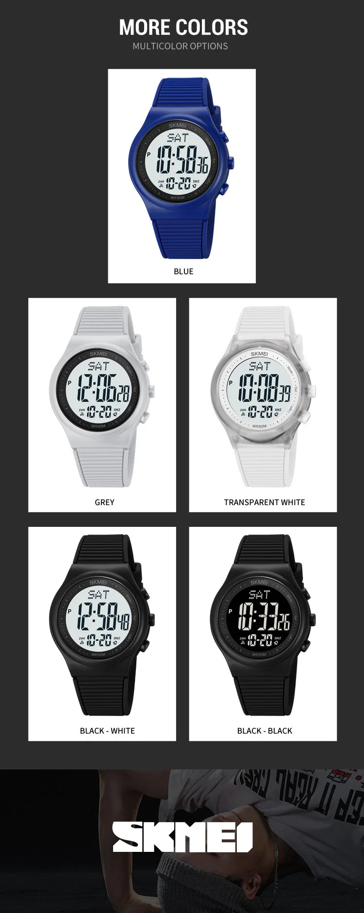 SKMEI Top Brand Fashion Back Light Digital Sports Watches Clock For Men 5Bar Waterproof Countdown Wristwatches Male reloj hombre