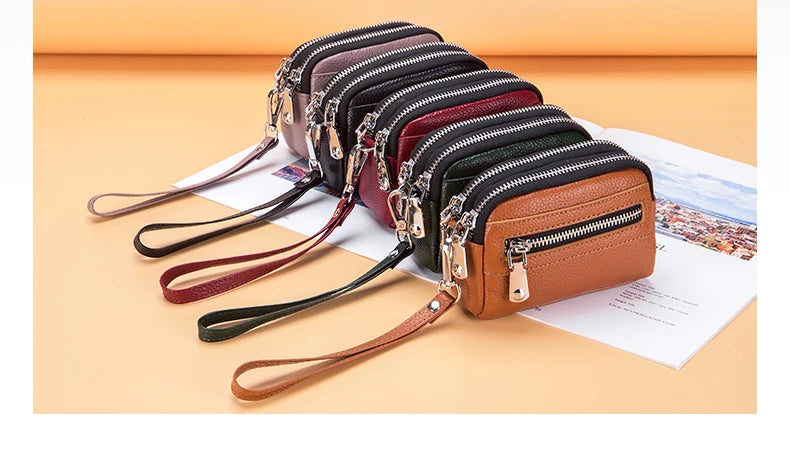 Genuine Leather Women Wallet Short Ladies Leather Wallets Large Capacity Cowhide Purses Female Clutch Bag Handbag Coin Purse