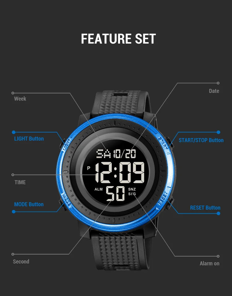 SKMEI Relogios Masculino Casual Back Light Countdown Dightal Sport Watches For Men 5Bar Waterproof Stopwatch Calendar Wristwatch