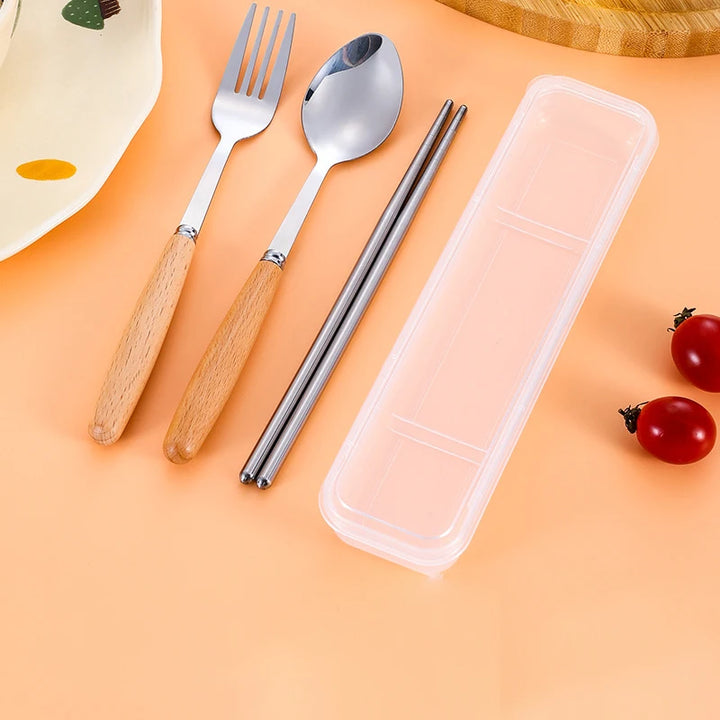 1/2/3Pcs Stainless Steel Tableware With Wooden Handle Spoon Steak Knife Fork Teaspoons For Home Kitchen Dinnerware Kitchen Tools