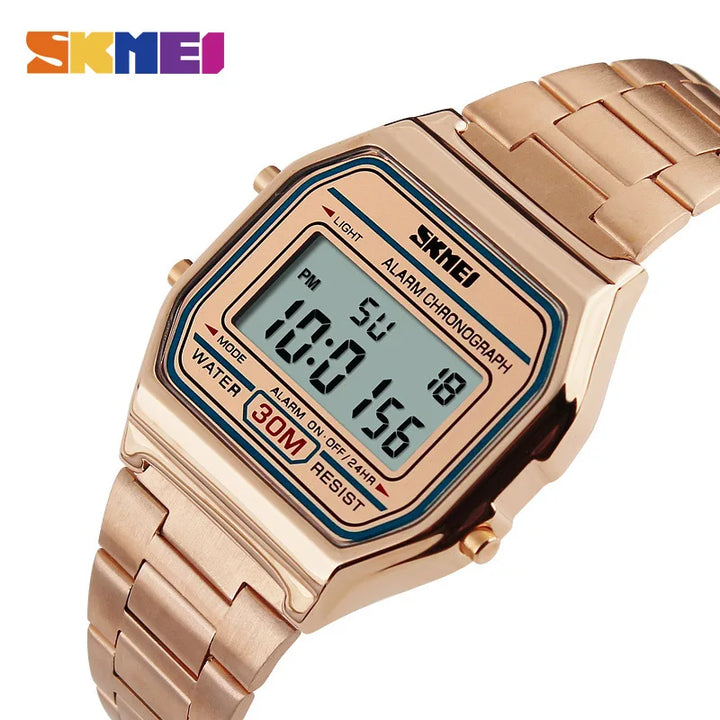 SKMEI relogios masculino Digital Watch Sport Watch Fashion Casual Men Stainless Steel Strap LED Display Waterproof 3Bar Watches
