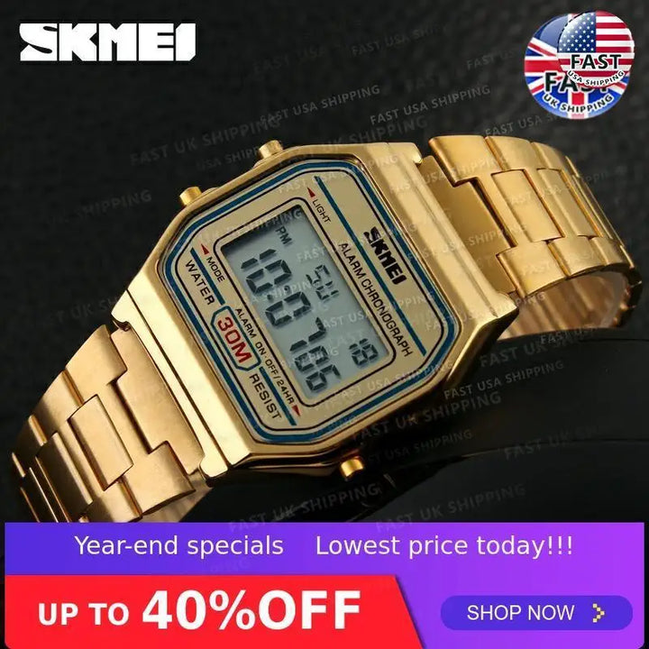 SKMEI relogios masculino Digital Watch Sport Watch Fashion Casual Men Stainless Steel Strap LED Display Waterproof 3Bar Watches