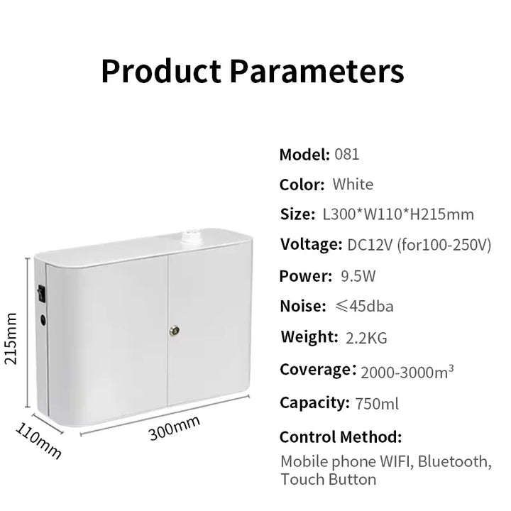 3000m³ Essential Oils Diffuser Electric Smell for Home Air Freshener Hotel Scenting Device WIFI Bluetooth Control Capacity 750ML