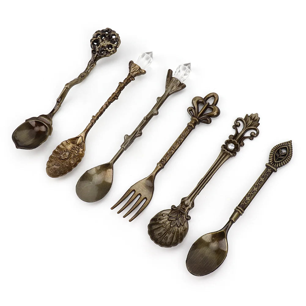 6/Set Innovative Vintage Retro Zinc Alloy Spoons Fork Set Cutlery Kitchen Accessory Cutlery Spoon Vintage Spoon Kitchen Tools