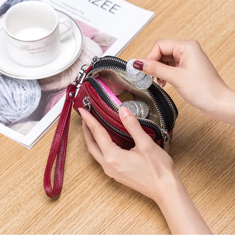 Genuine Leather Women Wallet Short Ladies Leather Wallets Large Capacity Cowhide Purses Female Clutch Bag Handbag Coin Purse