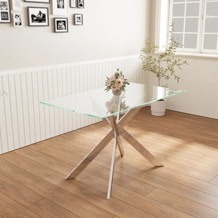 Modern minimalist tempered glass coffee table metal leg rectangular dining table transparent glass living room table 47.2 x 27.