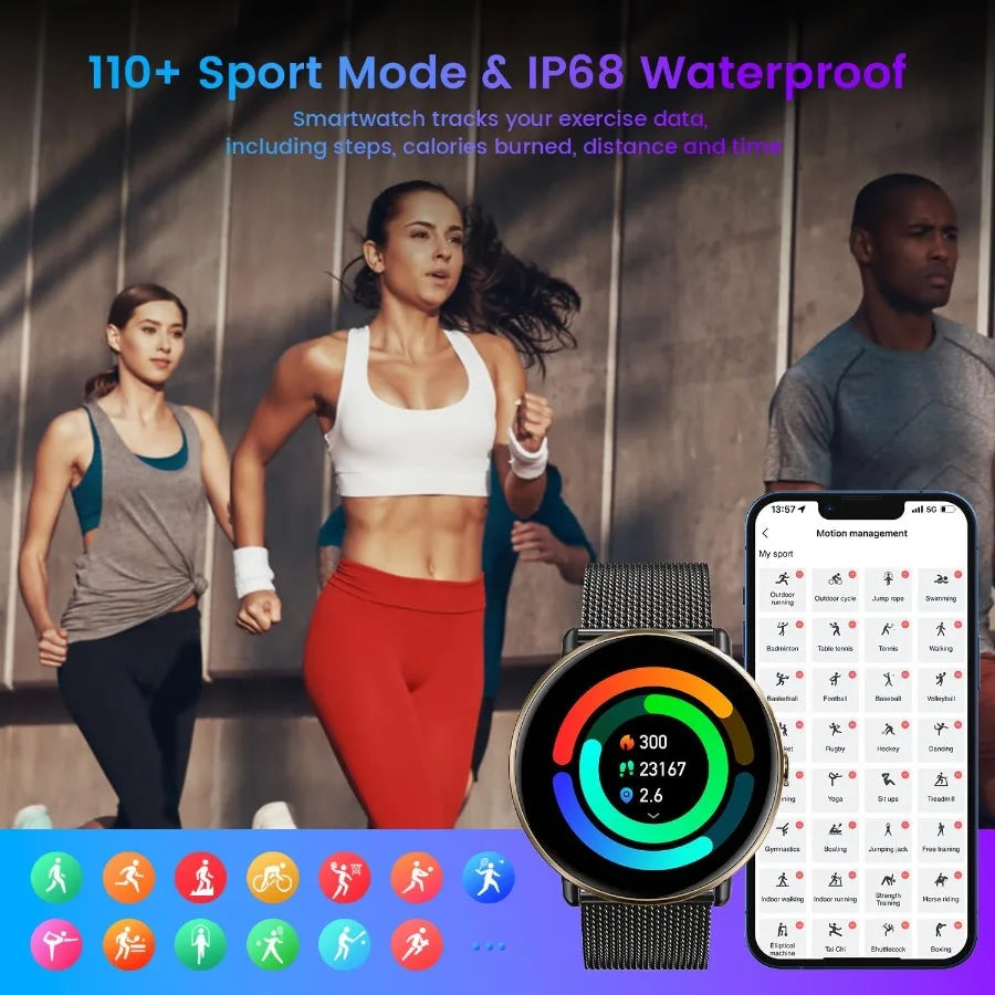 Smartwatch for Men Women Android iOS Phones: Smart Watches Fitness Tracker with 1.43 AMOLED Touchscreen Waterproof Blood Pressu