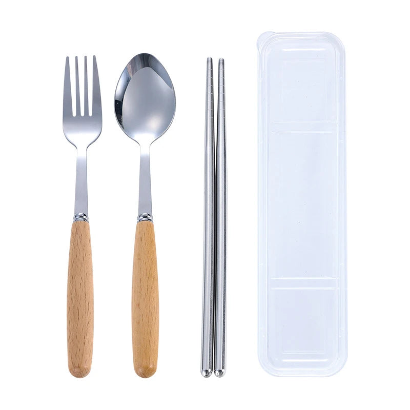 1/2/3Pcs Stainless Steel Tableware With Wooden Handle Spoon Steak Knife Fork Teaspoons For Home Kitchen Dinnerware Kitchen Tools