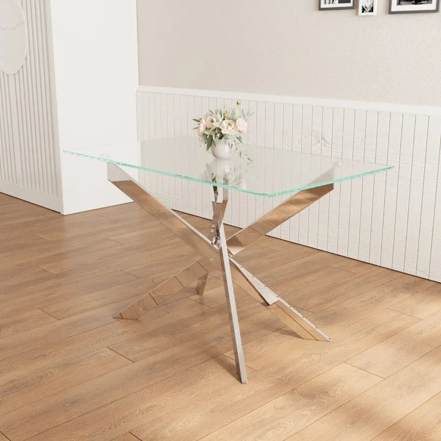 Modern minimalist tempered glass coffee table metal leg rectangular dining table transparent glass living room table 47.2 x 27.
